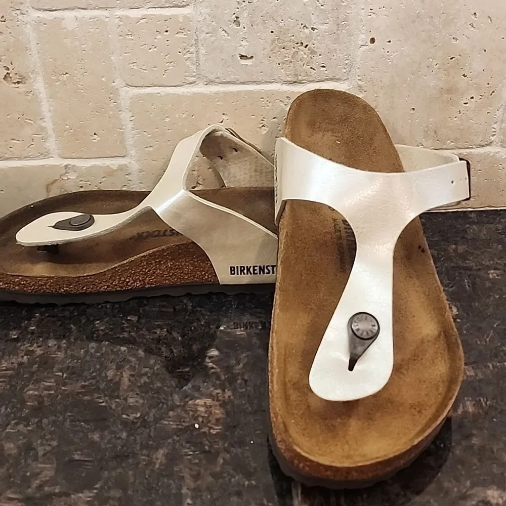 Birkenstock Gizeh Birko-Flor - Graceful Pearl White SIZE 37 /6- 6.5 NWOT